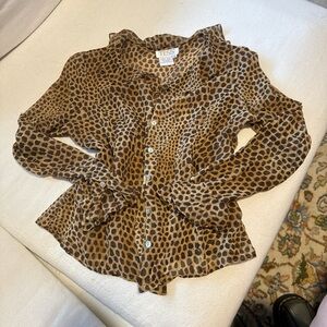 Vintage leopard print button up silk top
